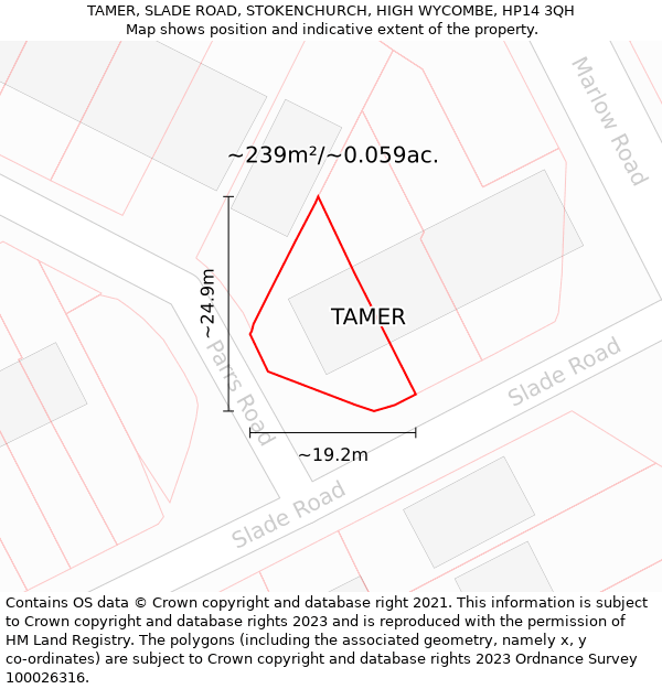 TAMER, SLADE ROAD, STOKENCHURCH, HIGH WYCOMBE, HP14 3QH: Plot and title map