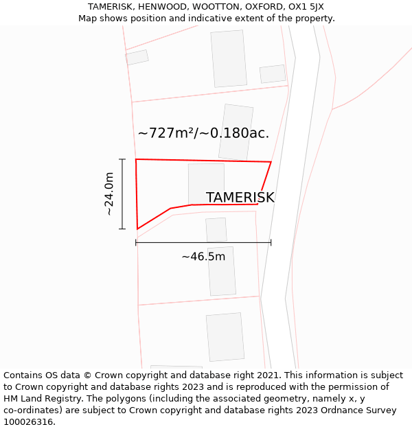 TAMERISK, HENWOOD, WOOTTON, OXFORD, OX1 5JX: Plot and title map