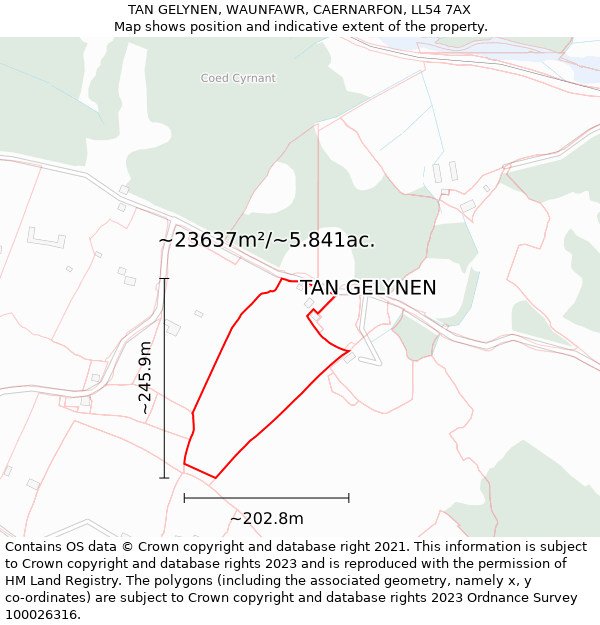 TAN GELYNEN, WAUNFAWR, CAERNARFON, LL54 7AX: Plot and title map