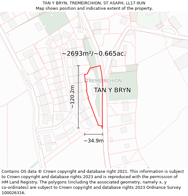 TAN Y BRYN, TREMEIRCHION, ST ASAPH, LL17 0UN: Plot and title map