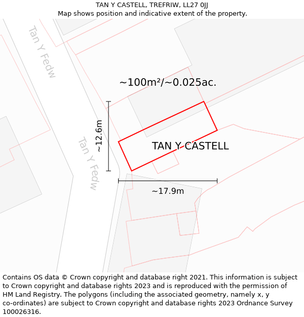 TAN Y CASTELL, TREFRIW, LL27 0JJ: Plot and title map