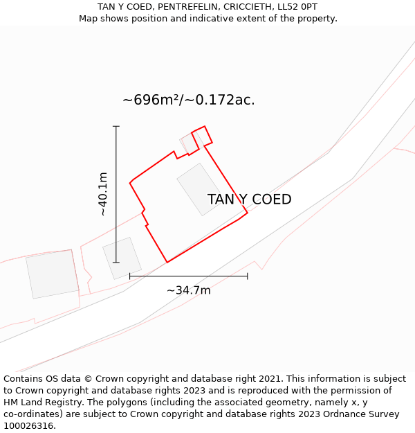 TAN Y COED, PENTREFELIN, CRICCIETH, LL52 0PT: Plot and title map