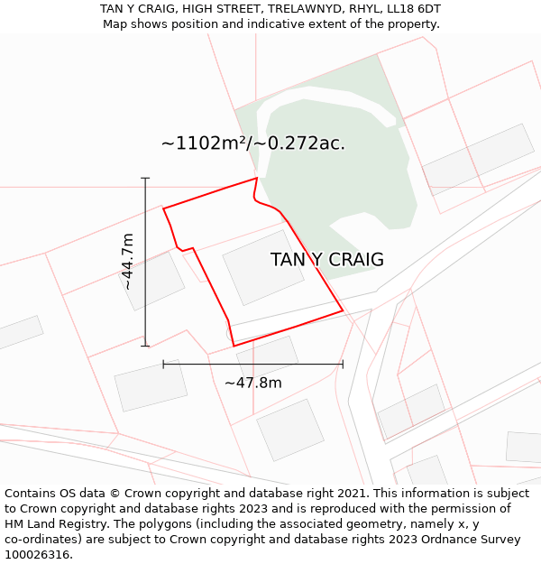 TAN Y CRAIG, HIGH STREET, TRELAWNYD, RHYL, LL18 6DT: Plot and title map