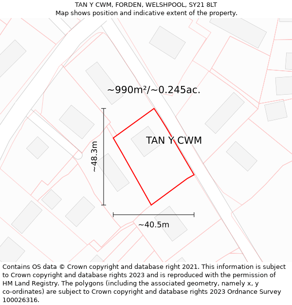 TAN Y CWM, FORDEN, WELSHPOOL, SY21 8LT: Plot and title map