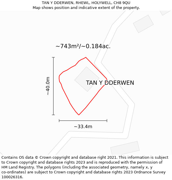 TAN Y DDERWEN, RHEWL, HOLYWELL, CH8 9QU: Plot and title map