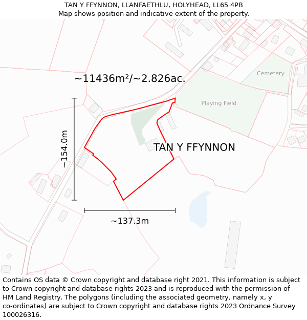 TAN Y FFYNNON, LLANFAETHLU, HOLYHEAD, LL65 4PB: Plot and title map