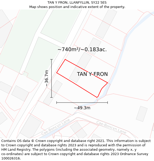 TAN Y FRON, LLANFYLLIN, SY22 5ES: Plot and title map