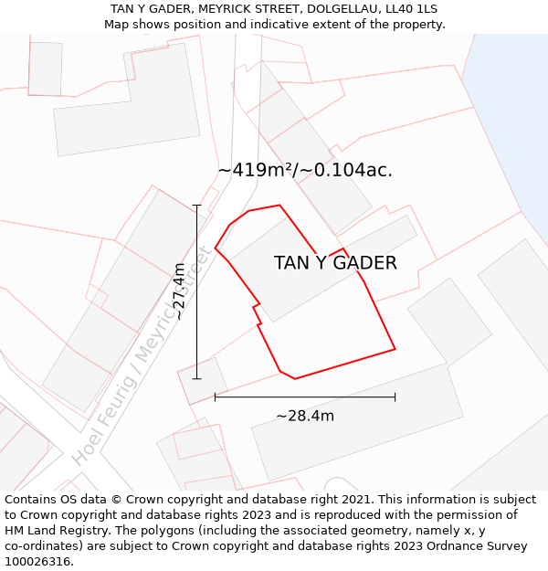 TAN Y GADER, MEYRICK STREET, DOLGELLAU, LL40 1LS: Plot and title map