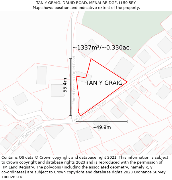 TAN Y GRAIG, DRUID ROAD, MENAI BRIDGE, LL59 5BY: Plot and title map