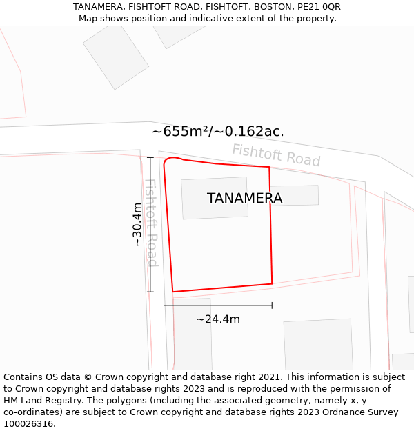 TANAMERA, FISHTOFT ROAD, FISHTOFT, BOSTON, PE21 0QR: Plot and title map