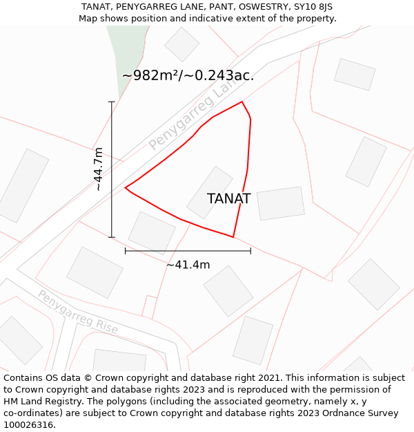 TANAT, PENYGARREG LANE, PANT, OSWESTRY, SY10 8JS: Plot and title map