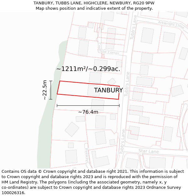 TANBURY, TUBBS LANE, HIGHCLERE, NEWBURY, RG20 9PW: Plot and title map