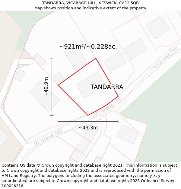 TANDARRA, VICARAGE HILL, KESWICK, CA12 5QB: Plot and title map