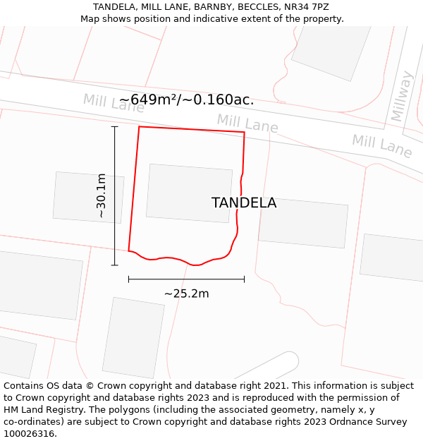 TANDELA, MILL LANE, BARNBY, BECCLES, NR34 7PZ: Plot and title map