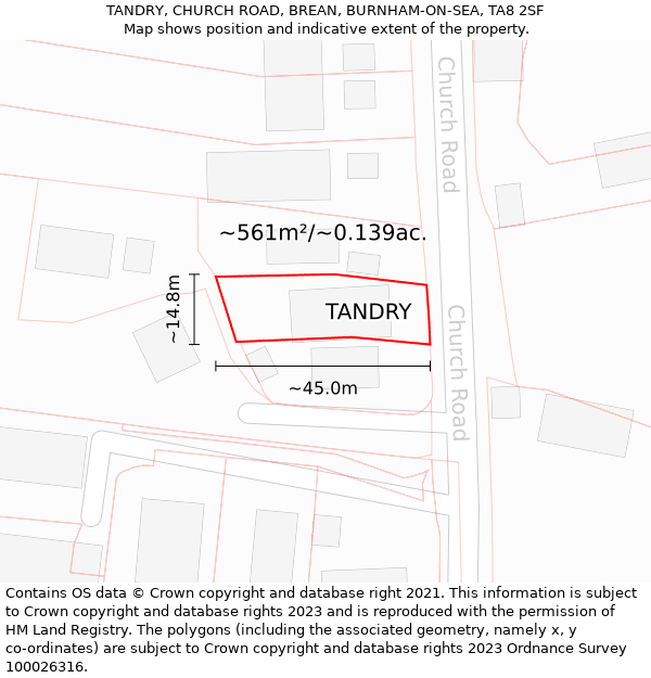 TANDRY, CHURCH ROAD, BREAN, BURNHAM-ON-SEA, TA8 2SF: Plot and title map