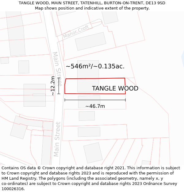 TANGLE WOOD, MAIN STREET, TATENHILL, BURTON-ON-TRENT, DE13 9SD: Plot and title map