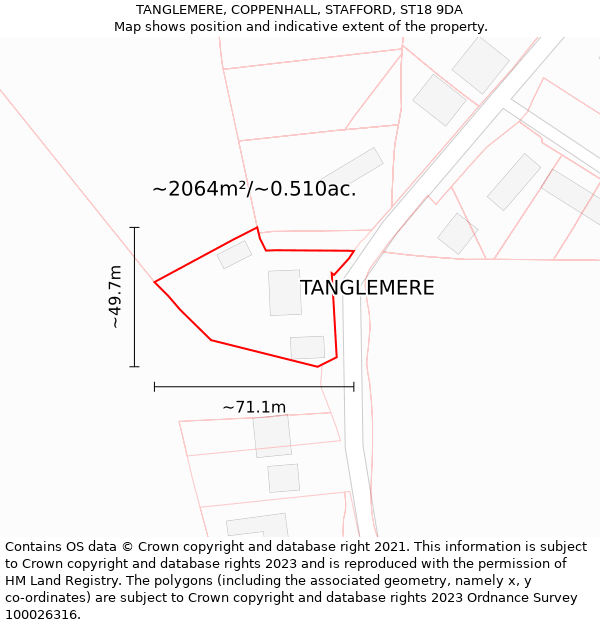 TANGLEMERE, COPPENHALL, STAFFORD, ST18 9DA: Plot and title map