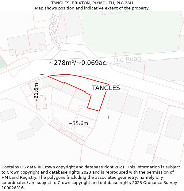 TANGLES, BRIXTON, PLYMOUTH, PL8 2AH: Plot and title map