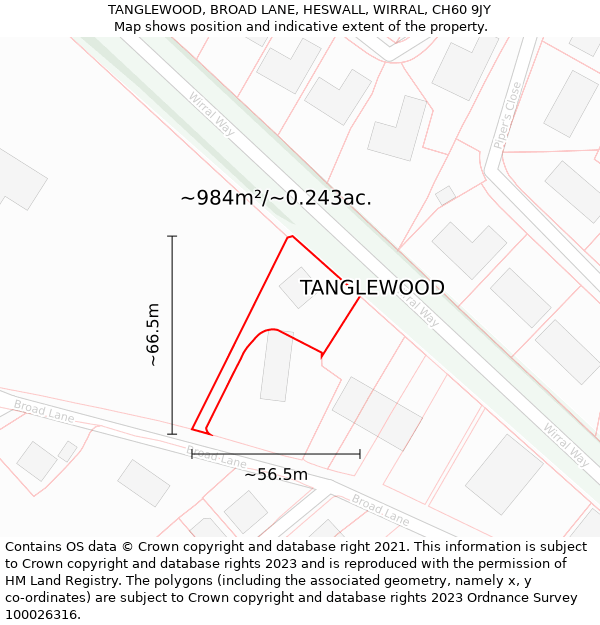 TANGLEWOOD, BROAD LANE, HESWALL, WIRRAL, CH60 9JY: Plot and title map