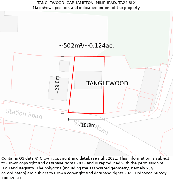 TANGLEWOOD, CARHAMPTON, MINEHEAD, TA24 6LX: Plot and title map