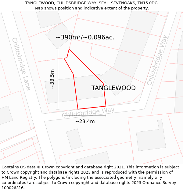 TANGLEWOOD, CHILDSBRIDGE WAY, SEAL, SEVENOAKS, TN15 0DG: Plot and title map