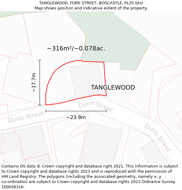 TANGLEWOOD, FORE STREET, BOSCASTLE, PL35 0AU: Plot and title map
