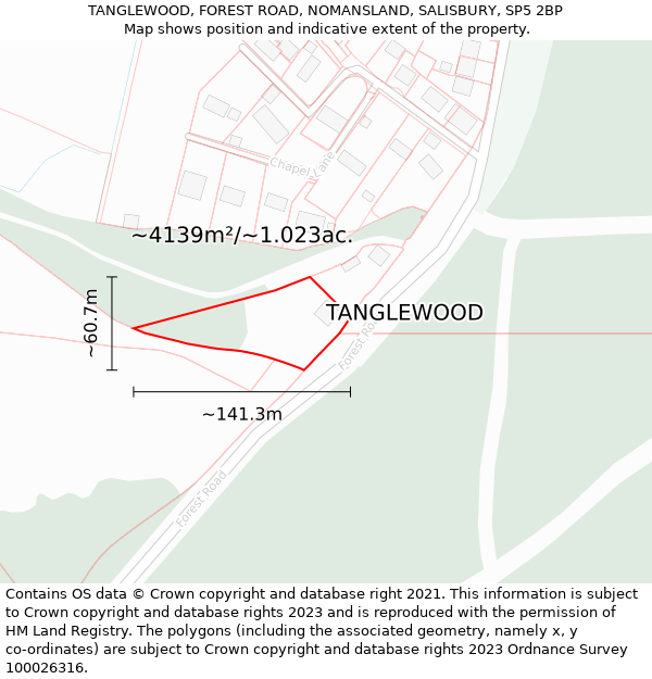 TANGLEWOOD, FOREST ROAD, NOMANSLAND, SALISBURY, SP5 2BP: Plot and title map