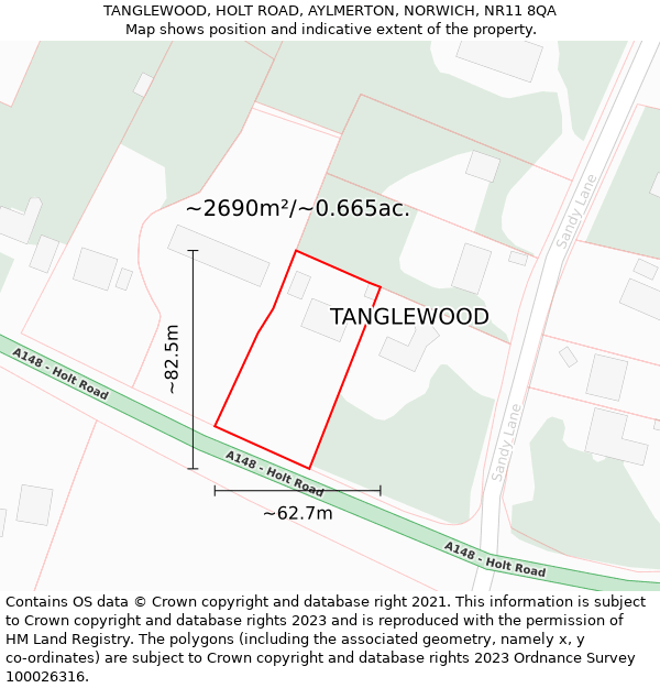 TANGLEWOOD, HOLT ROAD, AYLMERTON, NORWICH, NR11 8QA: Plot and title map