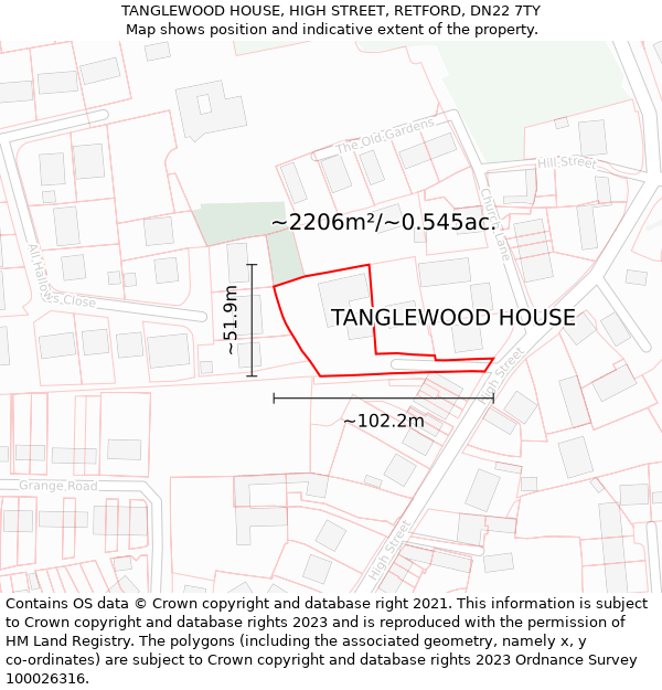 TANGLEWOOD HOUSE, HIGH STREET, RETFORD, DN22 7TY: Plot and title map