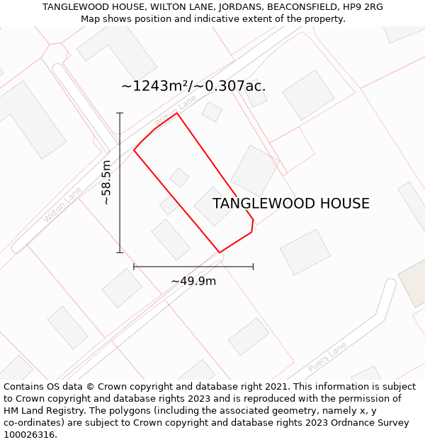 TANGLEWOOD HOUSE, WILTON LANE, JORDANS, BEACONSFIELD, HP9 2RG: Plot and title map