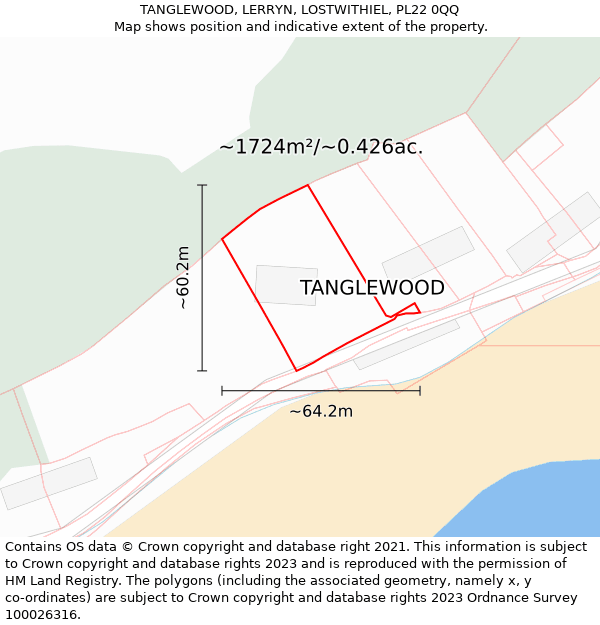 TANGLEWOOD, LERRYN, LOSTWITHIEL, PL22 0QQ: Plot and title map