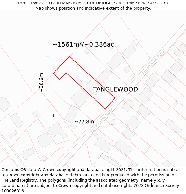 TANGLEWOOD, LOCKHAMS ROAD, CURDRIDGE, SOUTHAMPTON, SO32 2BD: Plot and title map