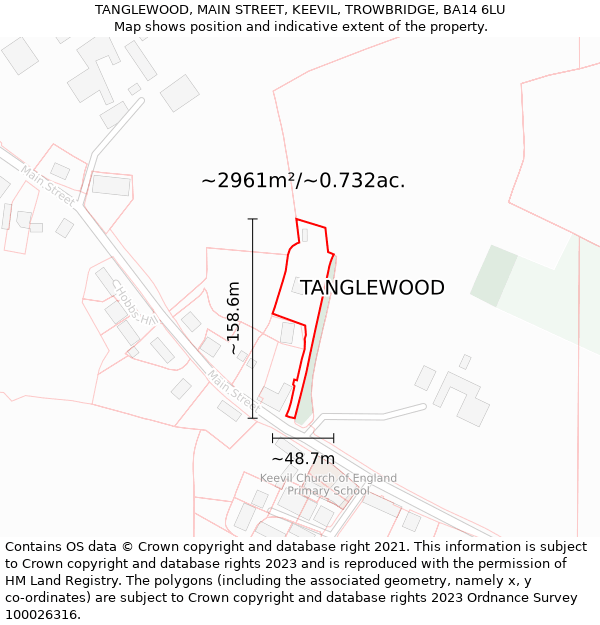 TANGLEWOOD, MAIN STREET, KEEVIL, TROWBRIDGE, BA14 6LU: Plot and title map