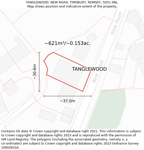 TANGLEWOOD, NEW ROAD, TIMSBURY, ROMSEY, SO51 0NL: Plot and title map