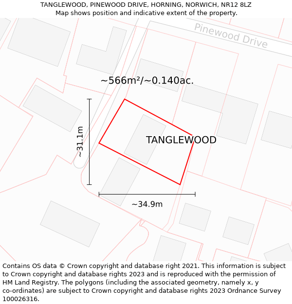 TANGLEWOOD, PINEWOOD DRIVE, HORNING, NORWICH, NR12 8LZ: Plot and title map