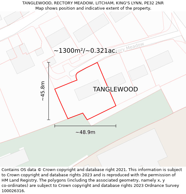 TANGLEWOOD, RECTORY MEADOW, LITCHAM, KING'S LYNN, PE32 2NR: Plot and title map