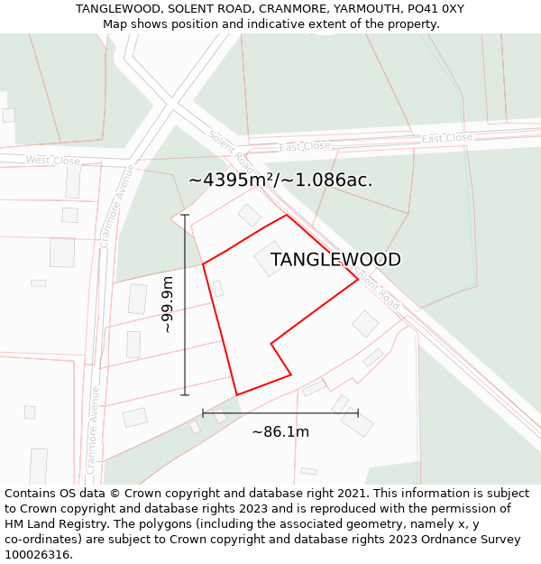 TANGLEWOOD, SOLENT ROAD, CRANMORE, YARMOUTH, PO41 0XY: Plot and title map