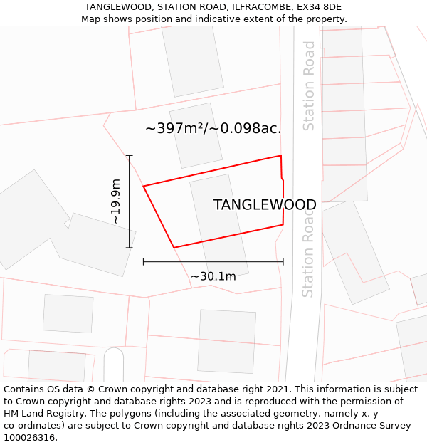 TANGLEWOOD, STATION ROAD, ILFRACOMBE, EX34 8DE: Plot and title map
