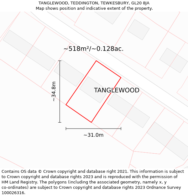TANGLEWOOD, TEDDINGTON, TEWKESBURY, GL20 8JA: Plot and title map