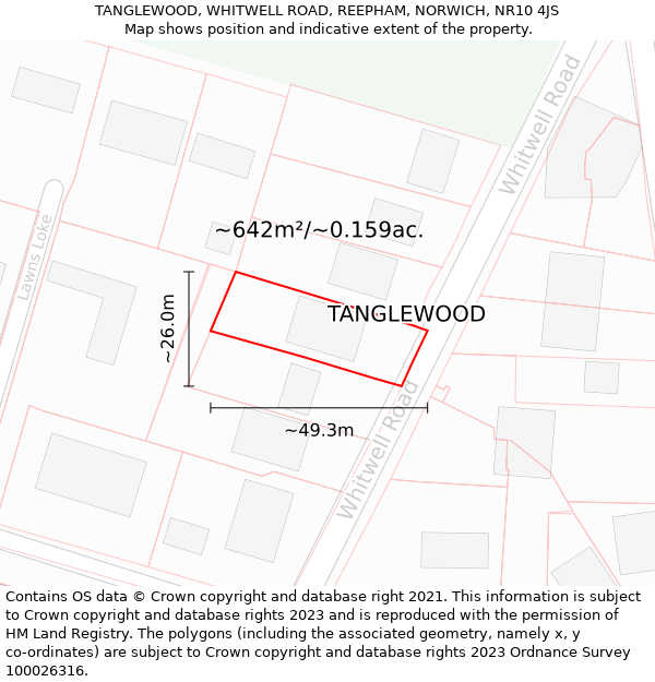 TANGLEWOOD, WHITWELL ROAD, REEPHAM, NORWICH, NR10 4JS: Plot and title map