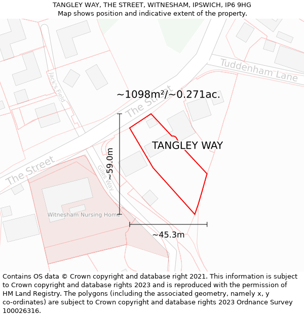 TANGLEY WAY, THE STREET, WITNESHAM, IPSWICH, IP6 9HG: Plot and title map