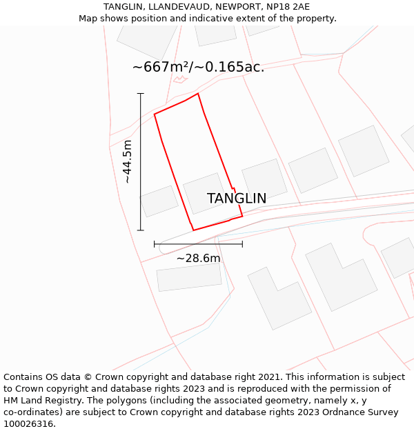 TANGLIN, LLANDEVAUD, NEWPORT, NP18 2AE: Plot and title map