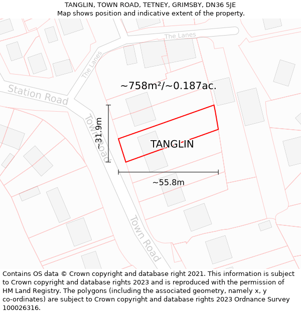 TANGLIN, TOWN ROAD, TETNEY, GRIMSBY, DN36 5JE: Plot and title map