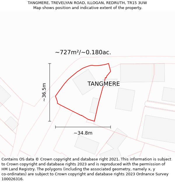 TANGMERE, TREVELYAN ROAD, ILLOGAN, REDRUTH, TR15 3UW: Plot and title map