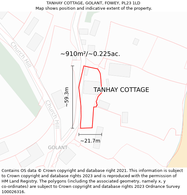 TANHAY COTTAGE, GOLANT, FOWEY, PL23 1LD: Plot and title map