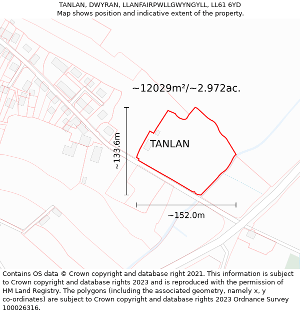 TANLAN, DWYRAN, LLANFAIRPWLLGWYNGYLL, LL61 6YD: Plot and title map