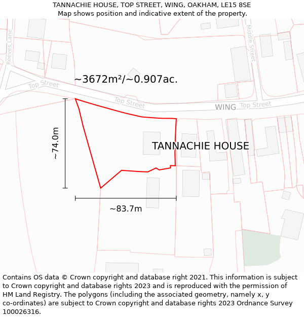 TANNACHIE HOUSE, TOP STREET, WING, OAKHAM, LE15 8SE: Plot and title map
