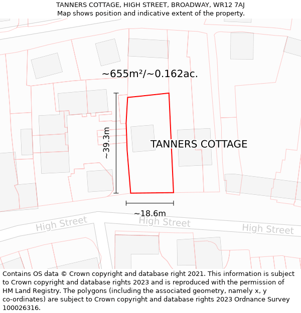 TANNERS COTTAGE, HIGH STREET, BROADWAY, WR12 7AJ: Plot and title map