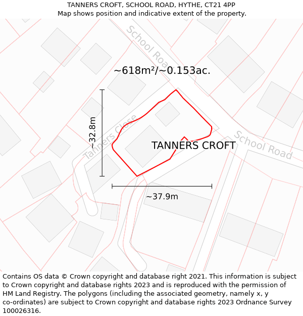 TANNERS CROFT, SCHOOL ROAD, HYTHE, CT21 4PP: Plot and title map