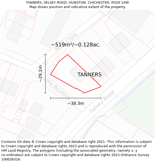 TANNERS, SELSEY ROAD, HUNSTON, CHICHESTER, PO20 1AW: Plot and title map